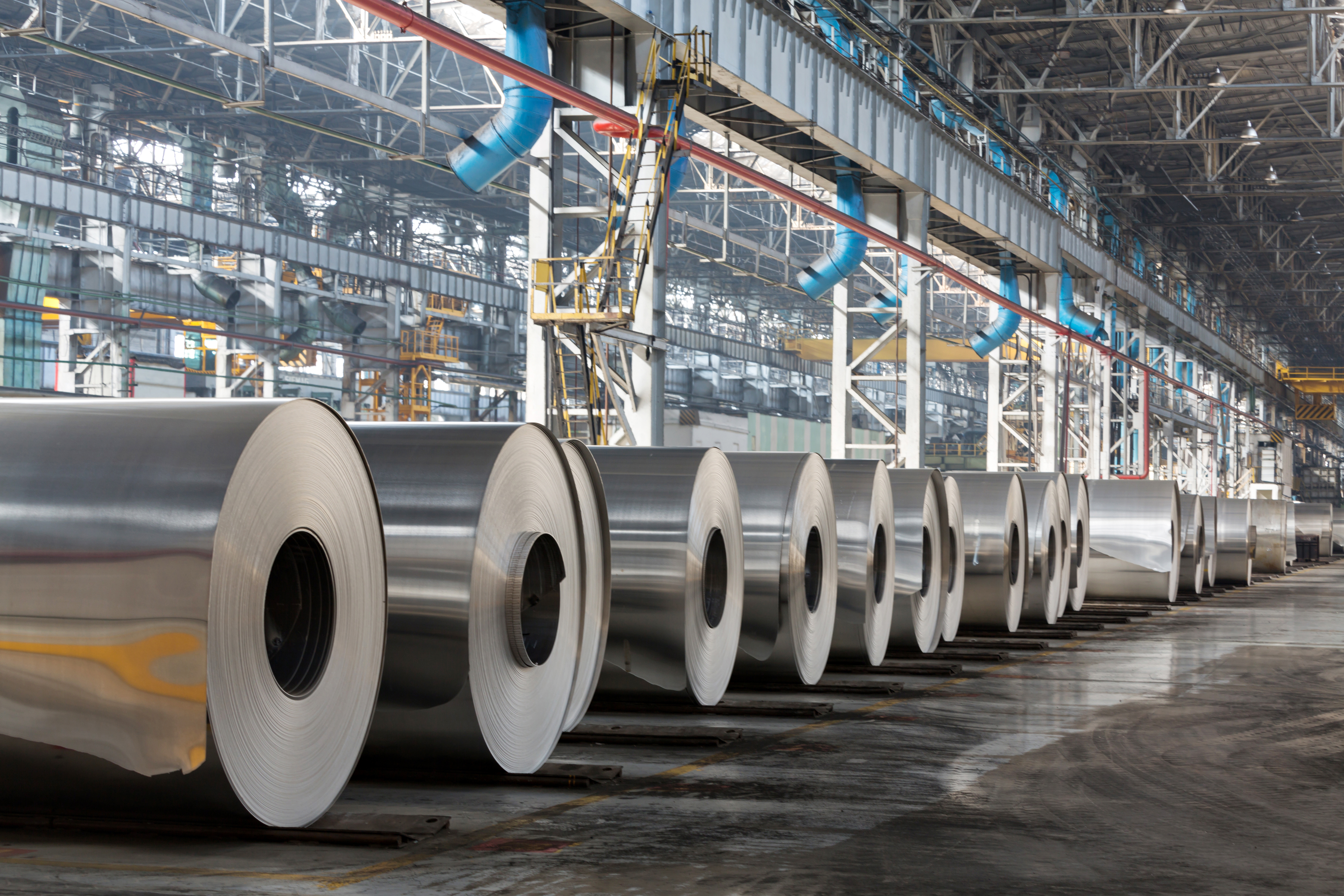 Rolls of newly produced aluminum